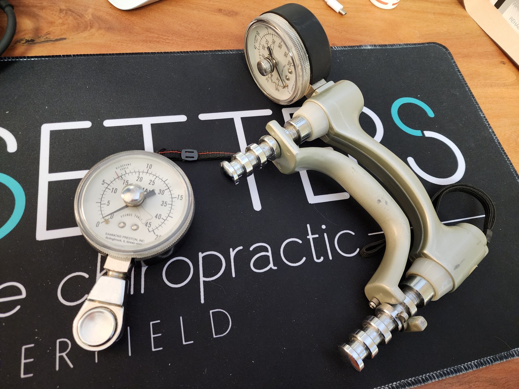 Grip and pinch strength dynamometer used to measure weakness during examination at Bonesetters in Chesterfield, MO