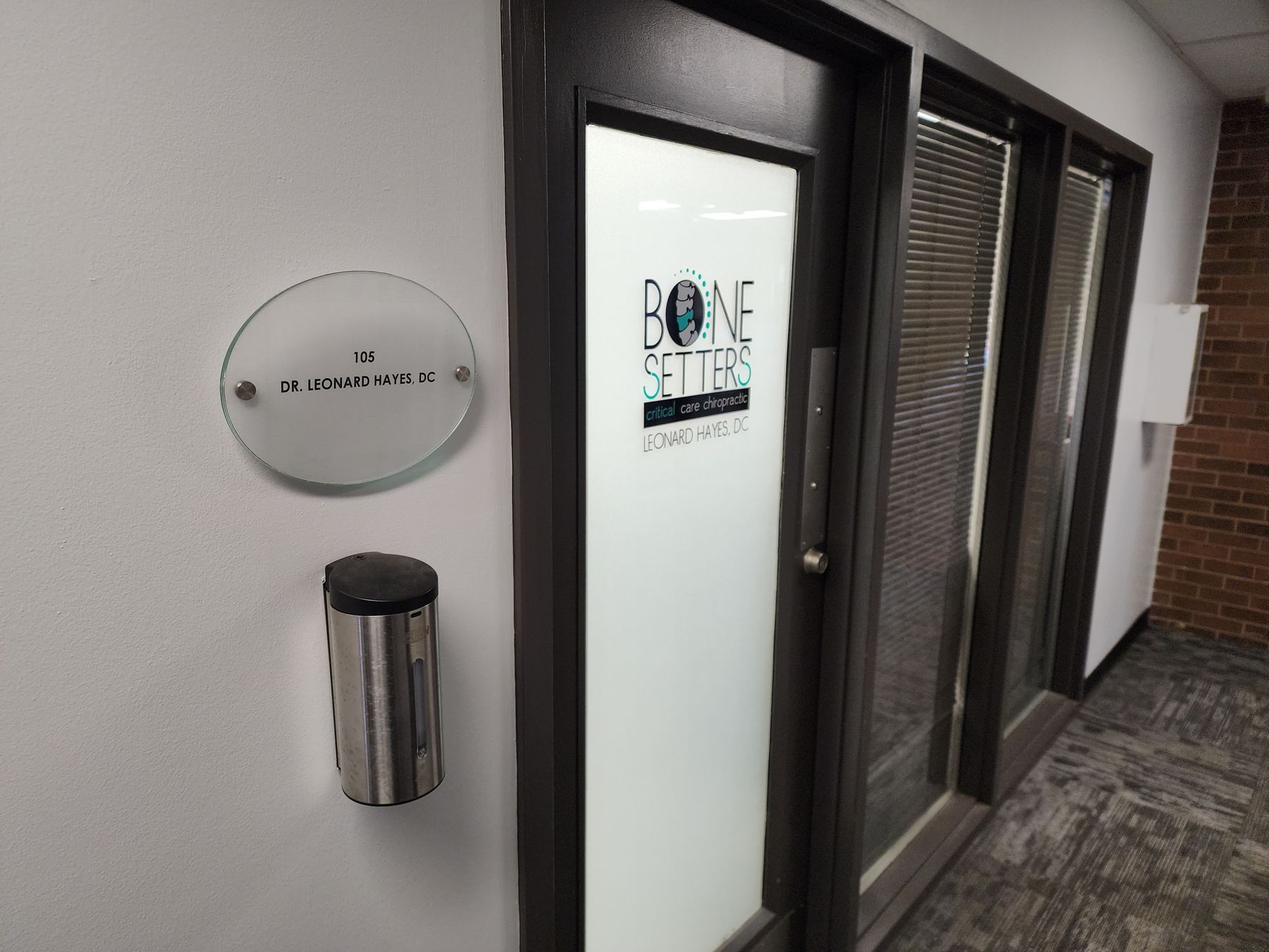 The office entrance at Bonesetters Critical Care Chiropractic, Suite 105