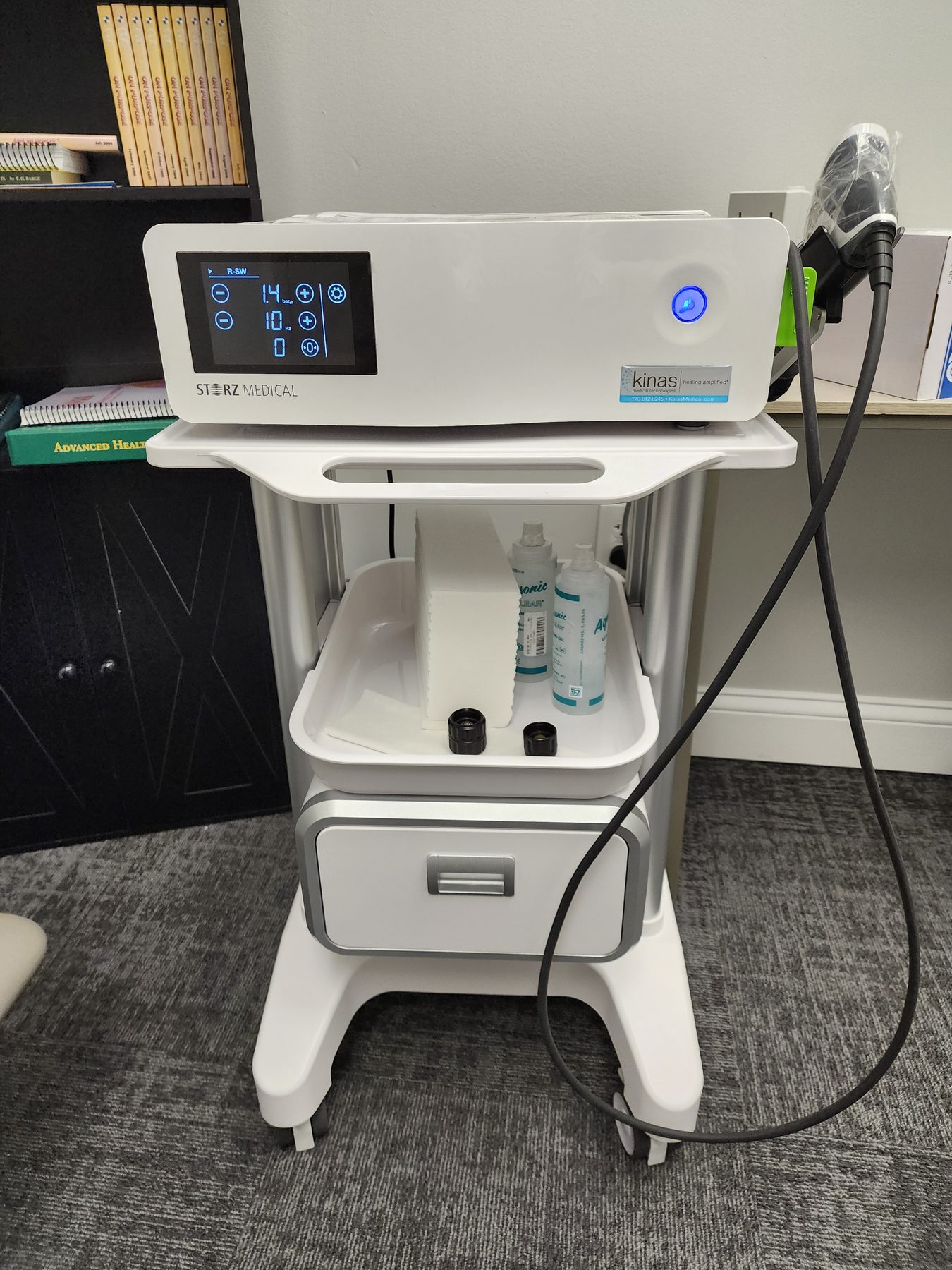 Storz Medical shockwave therapy unit at Bonesetters Critical Care Chiropractic in Chesterfield, MO